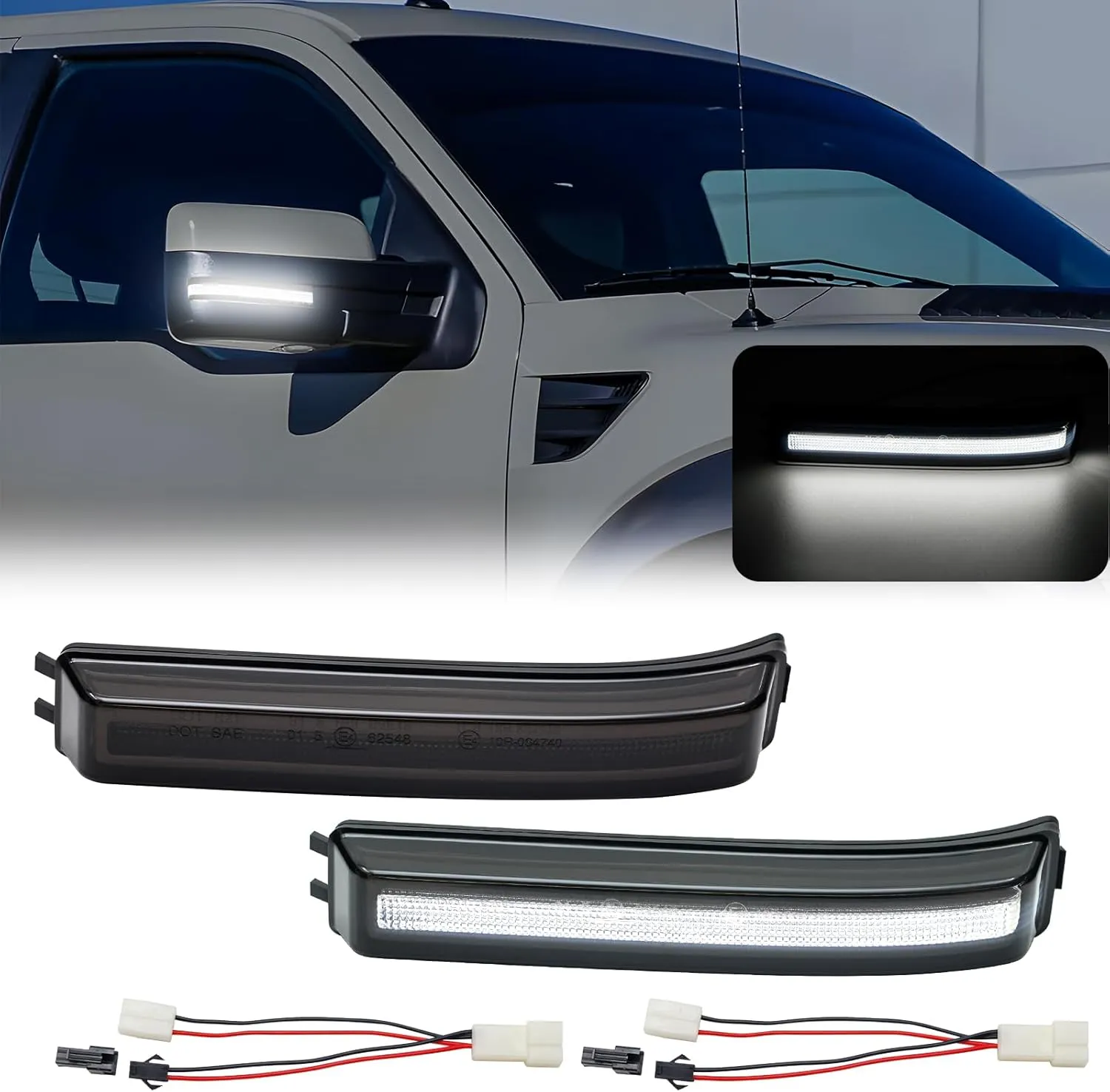 Side Mirror Turn Signal Lights LED Assembly Smoked Len Compatible with F150 2009-2014/for Mark LT 2010-2014,Blink Turn Marker Lamp (Smoked Len White Light)