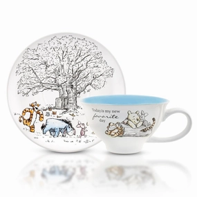 Silver Buffalo Disney Winnie the Pooh Walking Classic Scene Ceramic Teacup and Saucer, 12 Ounces
