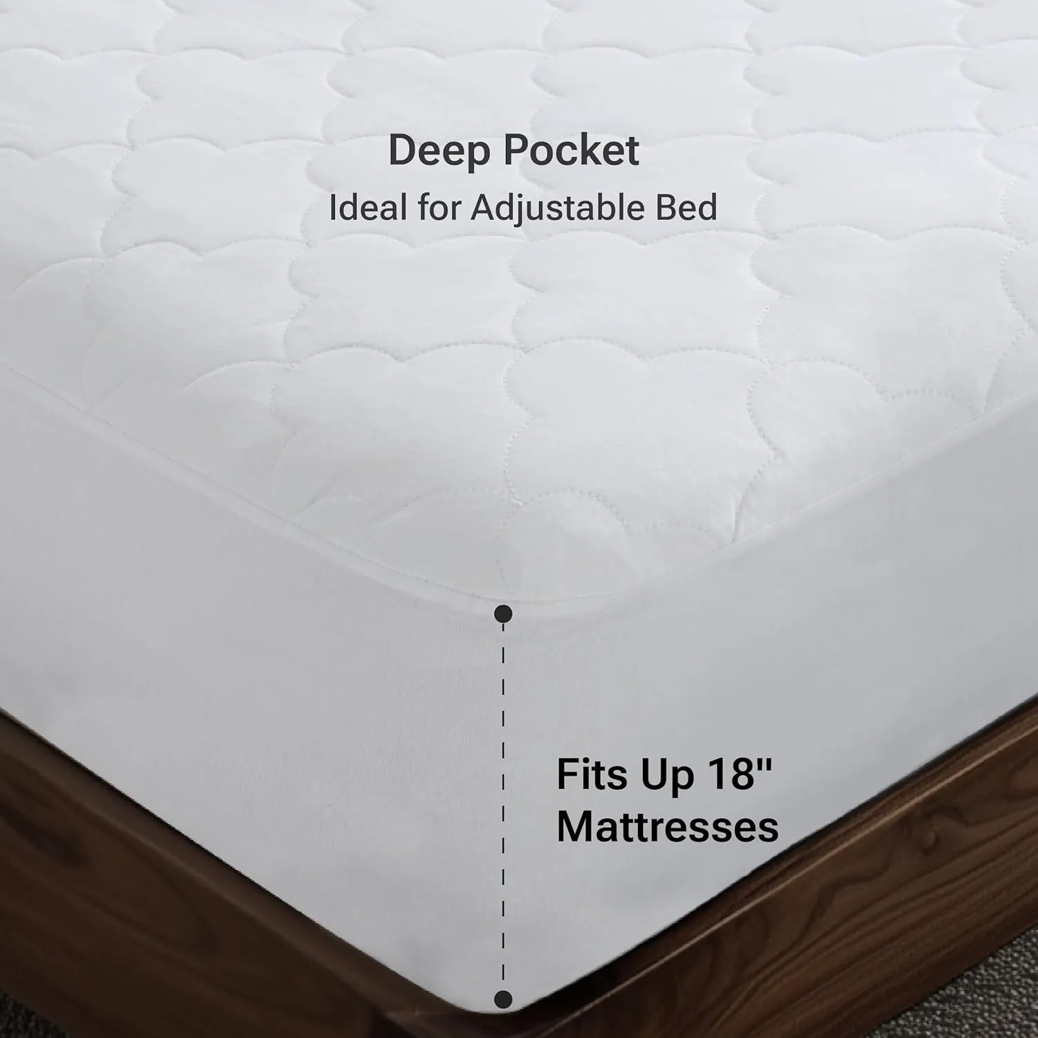 Sleep Philosophy Queen Mattress Pad, Cotton Mattress Protector Classic Cloud Quilted Bed Cover, All Natural Breathable Mattress Topper Fitted Pocket Fits Up to 16", Machine Washable, White