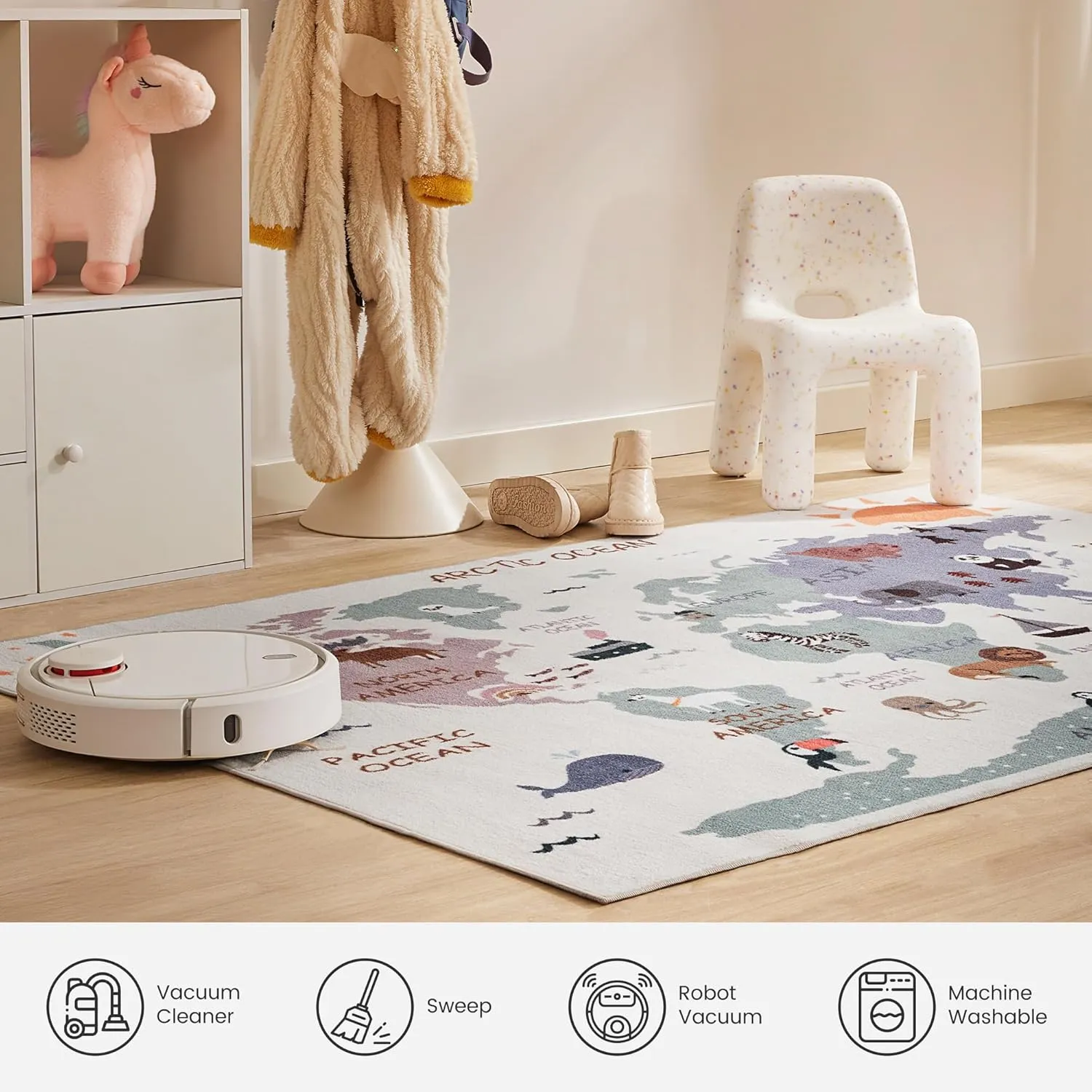 SLEEP ZONE Kids Rugs for Playroom, Animal Rug for Boys and Girls Bedroom, Washable Nursery Carpet, Non Slip Rug Play Mat for Learning Geography, Sea Ocean Land, 4X6 Feet
