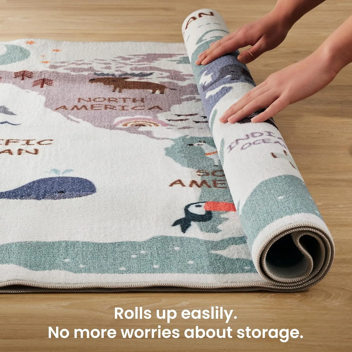 SLEEP ZONE Kids Rugs for Playroom, Animal Rug for Boys and Girls Bedroom, Washable Nursery Carpet, Non Slip Rug Play Mat for Learning Geography, Sea Ocean Land, 4X6 Feet