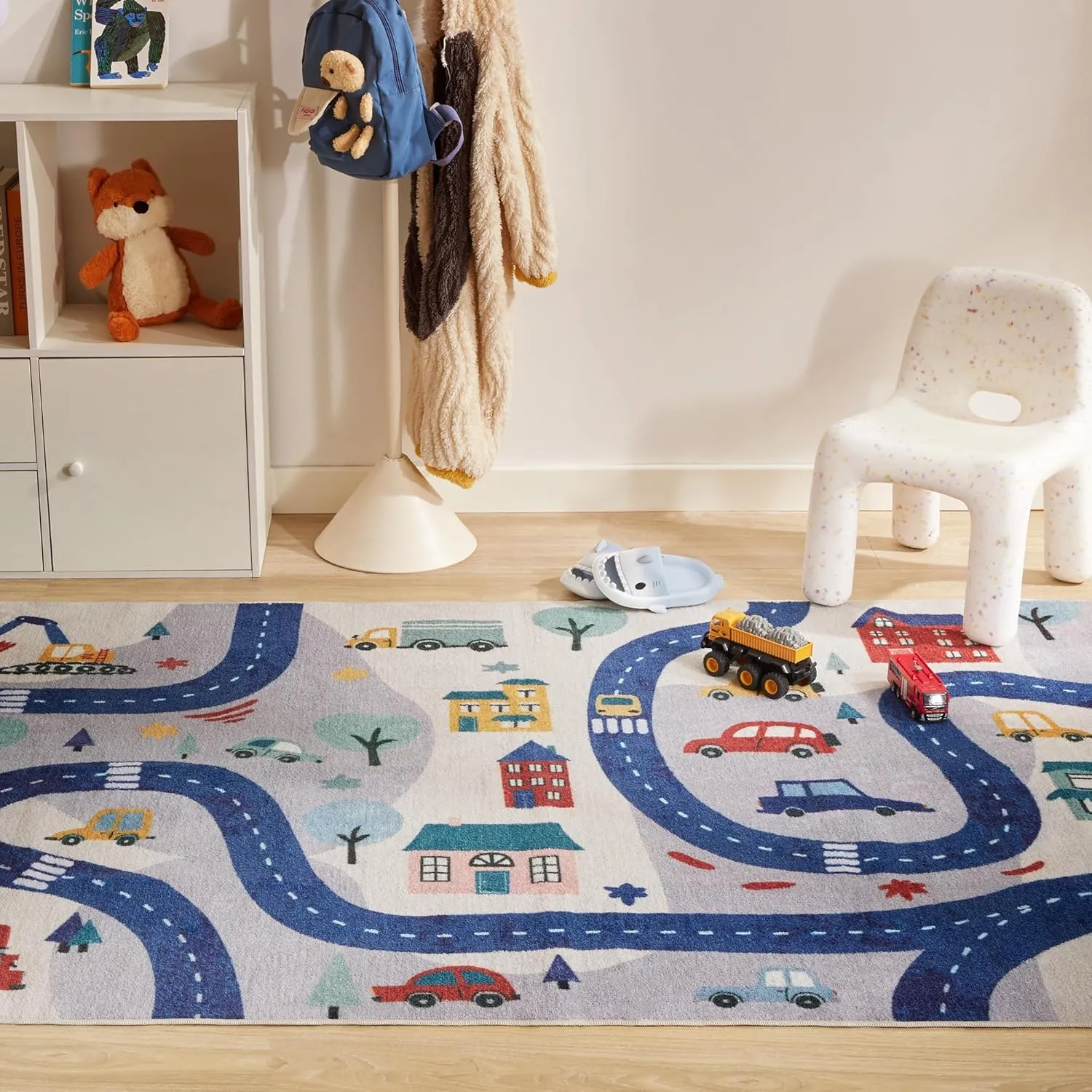 SLEEP ZONE Kids Rugs for Playroom, Area Rugs for Bedroom Girls and Boys, Washable Nursery Rug Carpet, Non Slip Rug Play Mat for Playing with Cars, City View, 4X6 Feet