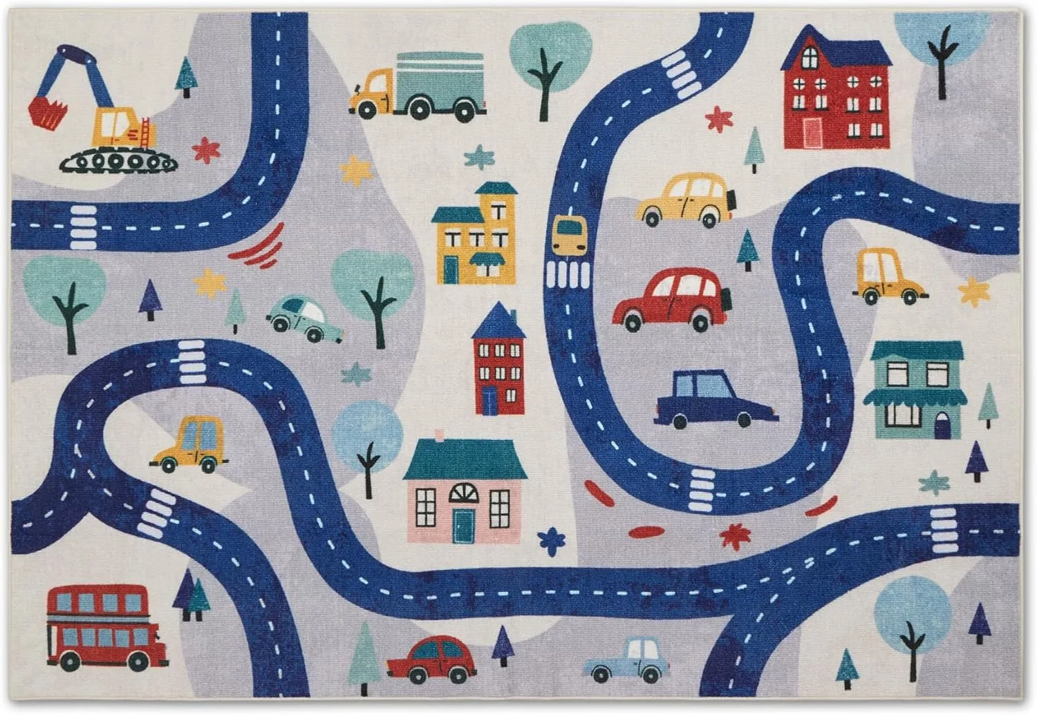 SLEEP ZONE Kids Rugs for Playroom, Area Rugs for Bedroom Girls and Boys, Washable Nursery Rug Carpet, Non Slip Rug Play Mat for Playing with Cars, City View, 4X6 Feet