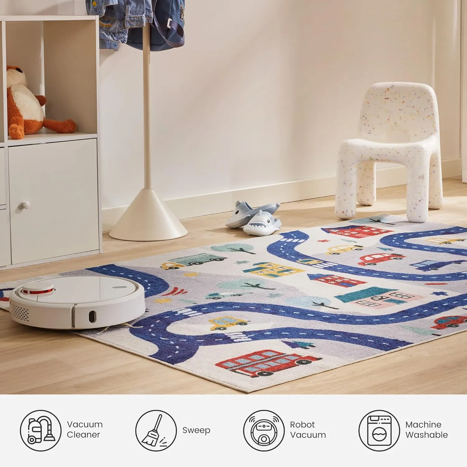 SLEEP ZONE Kids Rugs for Playroom, Area Rugs for Bedroom Girls and Boys, Washable Nursery Rug Carpet, Non Slip Rug Play Mat for Playing with Cars, City View, 4X6 Feet