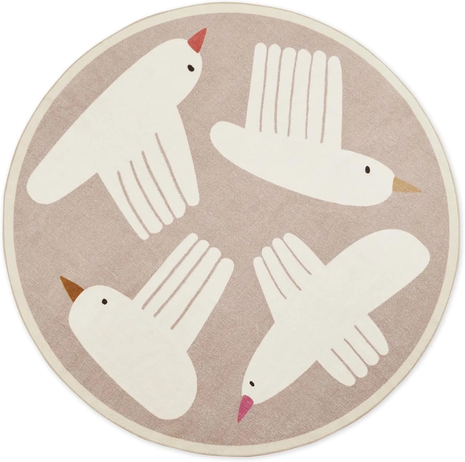 SLEEP ZONE Kids Rugs for Playroom, Area Rugs for Bedroom, Washable Nursery Carpet, Extra Flying Bird Large Soft Crawling Play Mat for Children Toddlers Bedroom(6 Round)