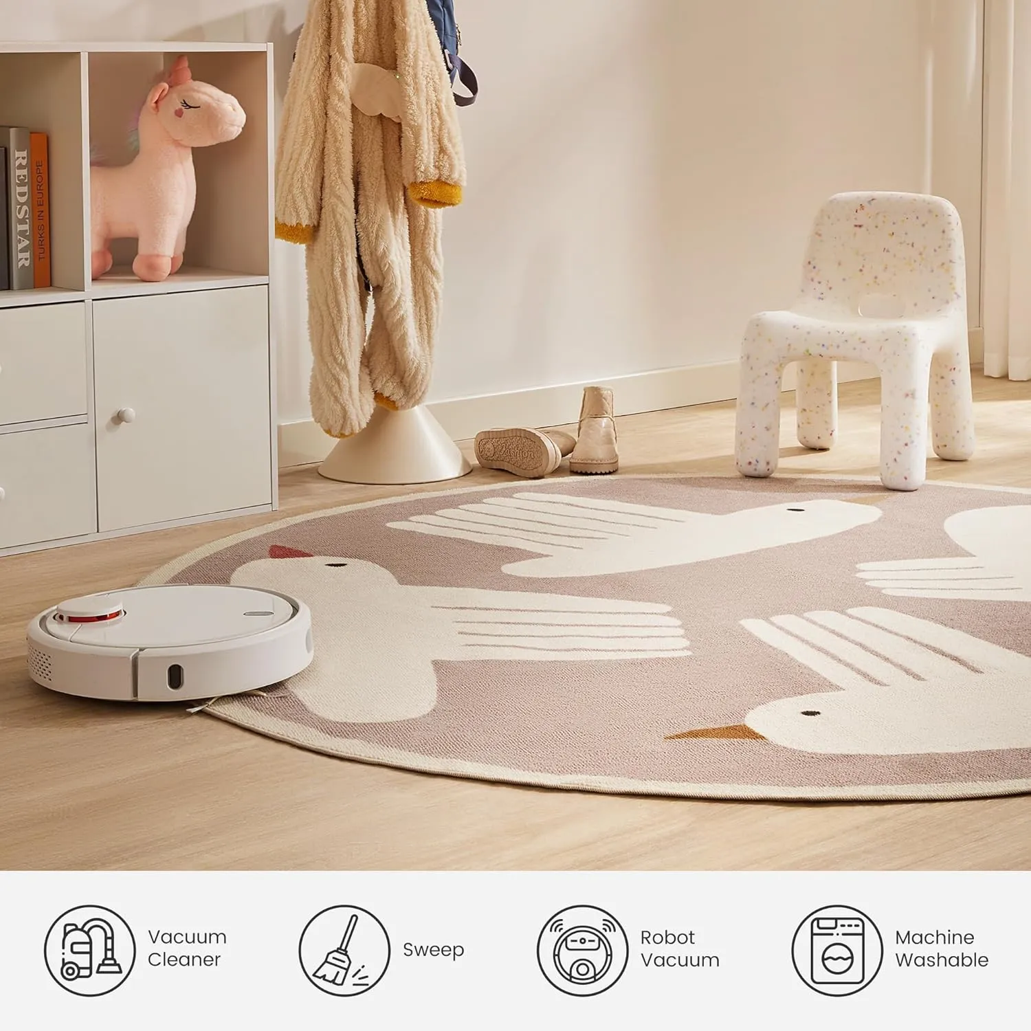 SLEEP ZONE Kids Rugs for Playroom, Area Rugs for Bedroom, Washable Nursery Carpet, Extra Flying Bird Large Soft Crawling Play Mat for Children Toddlers Bedroom(6 Round)