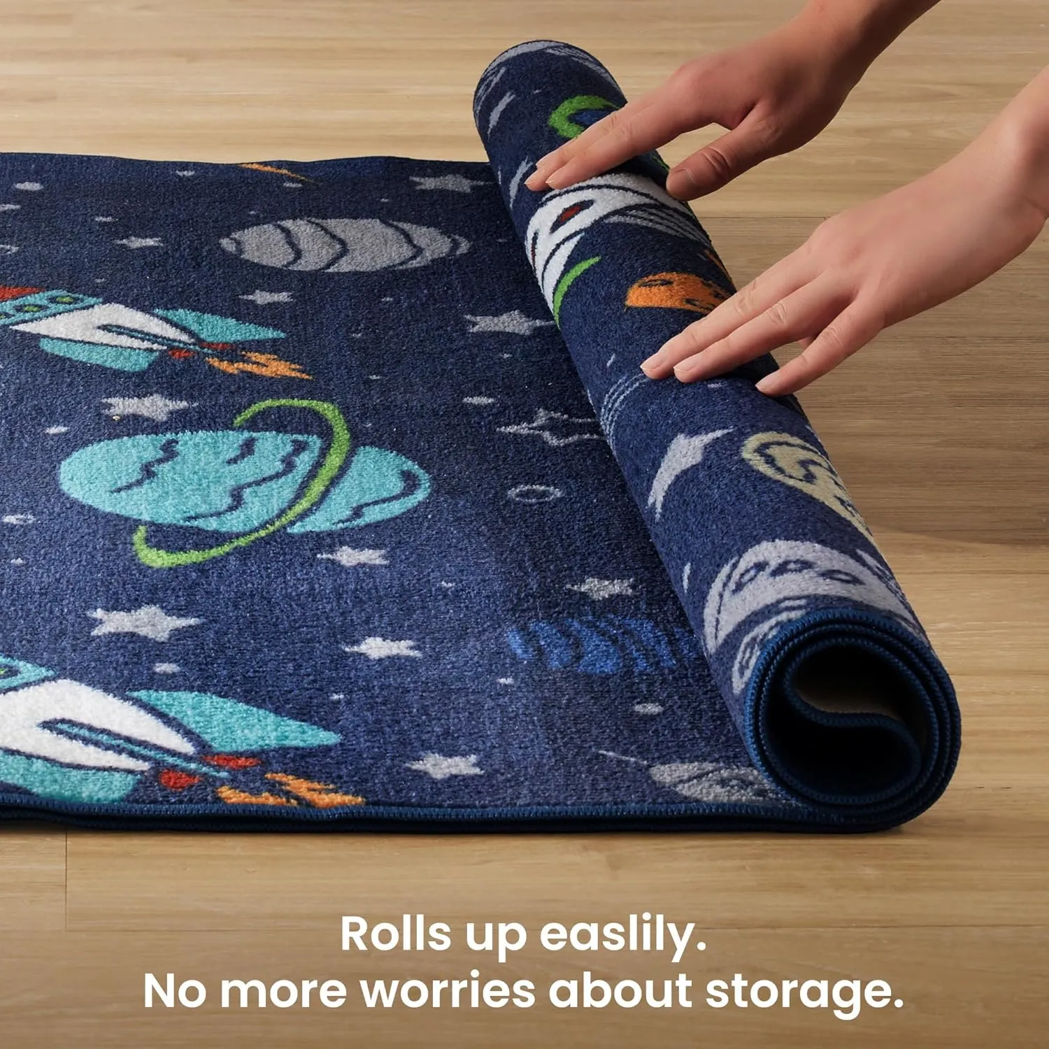 SLEEP ZONE Kids Rugs for Playroom, Area Rugs for Boys Bedroom, Washable Nursery Carpet, Non Slip Rug Play Mat, Space Rocket Planet, 4X6 Feet