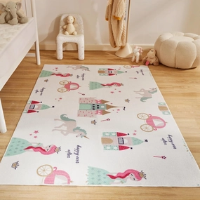 SLEEP ZONE Kids Rugs for Playroom, Area Rugs for Girls Bedroom Princess Castle, Washable Nursery Carpet, Non Slip Rug Play Mat, Cute Room Decor for Baby, 4X6 Feet