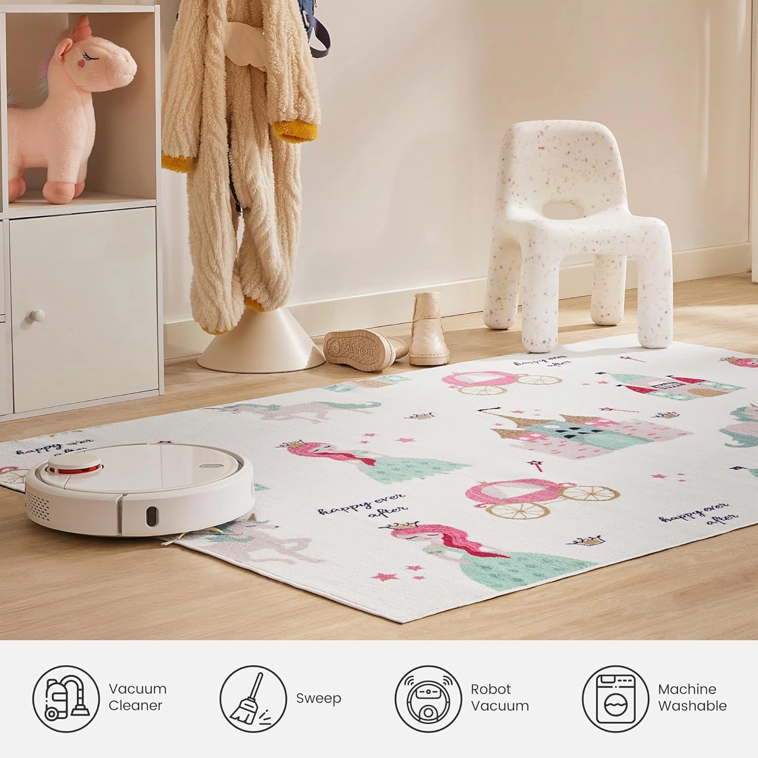 SLEEP ZONE Kids Rugs for Playroom, Area Rugs for Girls Bedroom Princess Castle, Washable Nursery Carpet, Non Slip Rug Play Mat, Cute Room Decor for Baby, 4X6 Feet