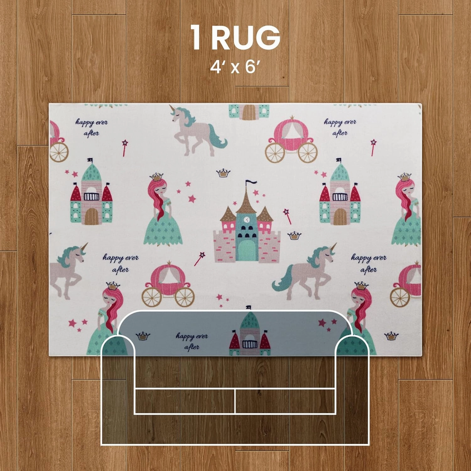 SLEEP ZONE Kids Rugs for Playroom, Area Rugs for Girls Bedroom Princess Castle, Washable Nursery Carpet, Non Slip Rug Play Mat, Cute Room Decor for Baby, 4X6 Feet