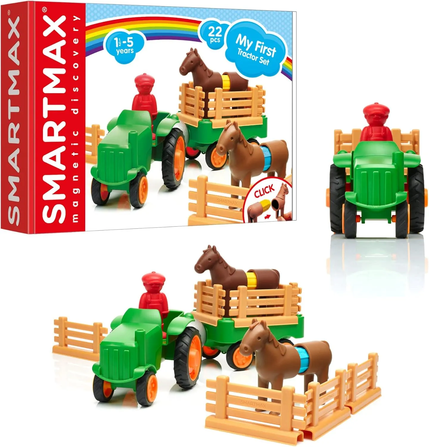 SmartMax My First Farm Tractor STEM Magnetic Discovery Play Set with Moving Tractor for Ages 1-5