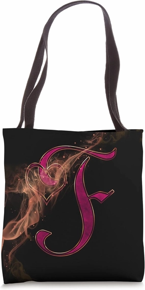 Smoke Heart Letter F Rose Fire Steam Fog Whirl Love Name Tote Bag