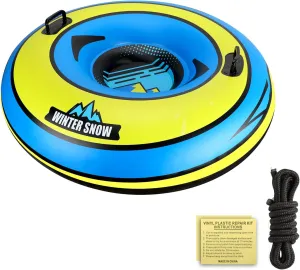 Snow Tube Sled for Kids Adults - Snow Tubes for Sledding Heavy Duty - 47 Inch Large Inflatable Sleds Tube with Towable Rope - Inner Tube Sledding for Winter Outdoor Sport, 1 Pack