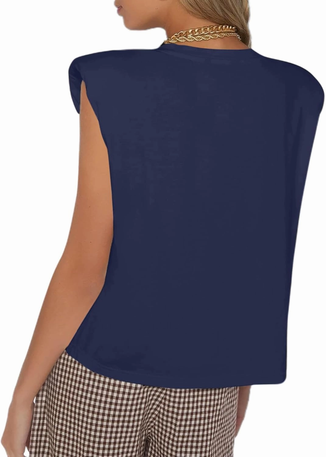 SOFIA'S CHOICE Women's Shoulder Pad Tops Summer Casual Tank Top Round Neck Loose Sleeveless Shirt