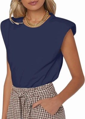 SOFIA'S CHOICE Women's Shoulder Pad Tops Summer Casual Tank Top Round Neck Loose Sleeveless Shirt