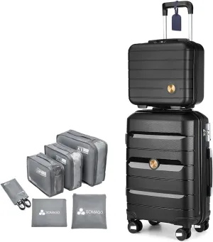 Somago 20 Inch Carry On Luggage Sets Hardside Suitcase with Double Spinner Wheels and TSA Lock YKK Zipper (Classic Black,14/20)