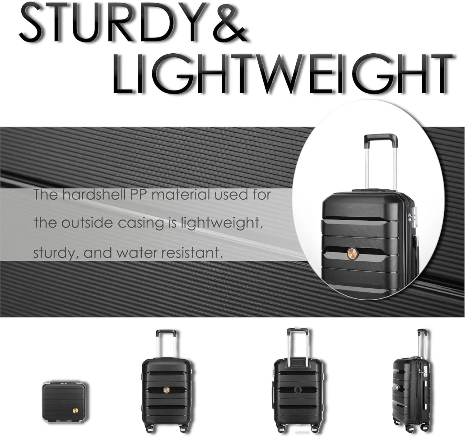 Somago 20 Inch Carry On Luggage Sets Hardside Suitcase with Double Spinner Wheels and TSA Lock YKK Zipper (Classic Black,14/20)