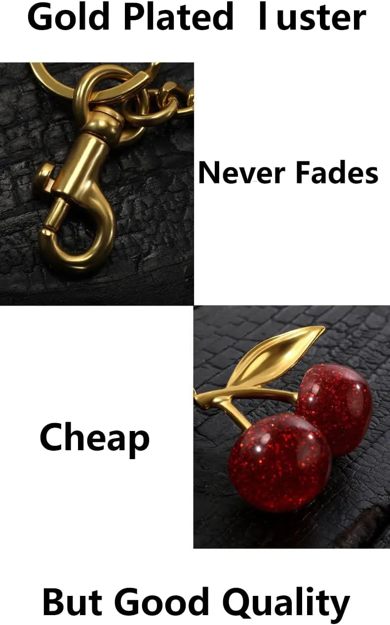 SONGCHANGJEWELRY Cherry Bag Charm Keychain - Gold Plated Cherry Accessory - Quality Purse Keys Charm Gifts for Women