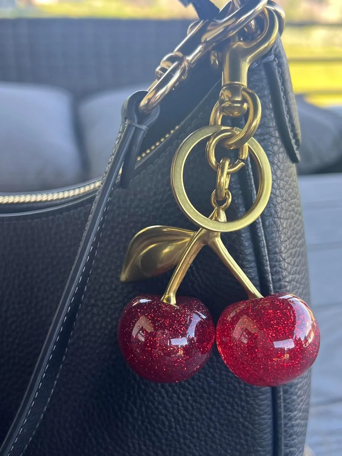 SONGCHANGJEWELRY Cherry Bag Charm Keychain - Gold Plated Cherry Accessory - Quality Purse Keys Charm Gifts for Women