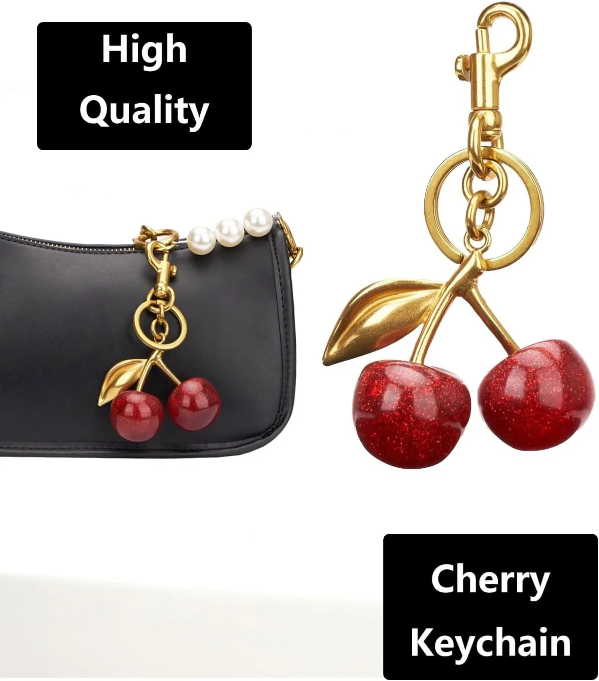 SONGCHANGJEWELRY Cherry Bag Charm Keychain - Gold Plated Cherry Accessory - Quality Purse Keys Charm Gifts for Women