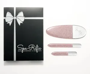 Spa-Rific 3pc Nano File Set: Professional Heavy Duty Glass Nail Files with Case Kit - Reusable Crystal Fingernail Manicure and Pedicure Tools for Men, Women, and Adults (Rose Shimmer)