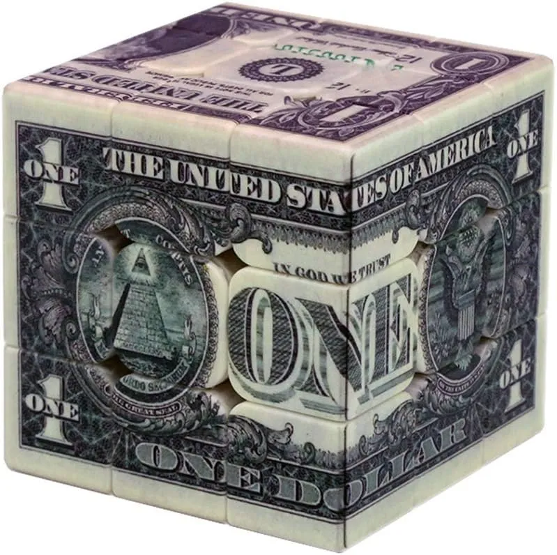 Speed Cube 3x3 One-Dollar Notes/Bill Back Pattern Magic Cube Puzzle,IQ Games Puzzles Relief Effect Kids Adult Toys,5.6cm/2.2"