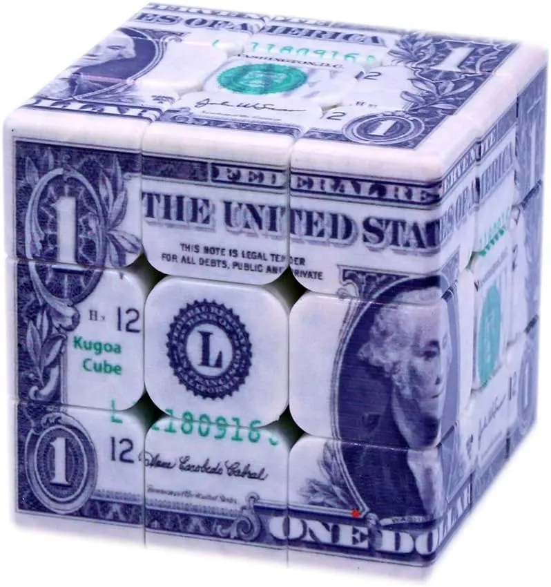 Speed Cube 3x3 One-Dollar Notes/Bill Facade Pattern Magic Cube Puzzle,IQ Games Puzzles Relief Effect Teens Adult Toys,5.6cm/2.2"