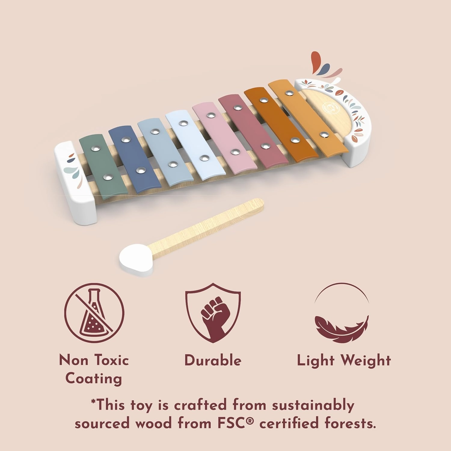 Speedy Monkey Colorful Xylophone – 8 Tuned Metal Keys with Wooden Mallet, Safe Musical Toy for Toddlers 1  Years, Enhances Sound Exploration, Learning & Coordination