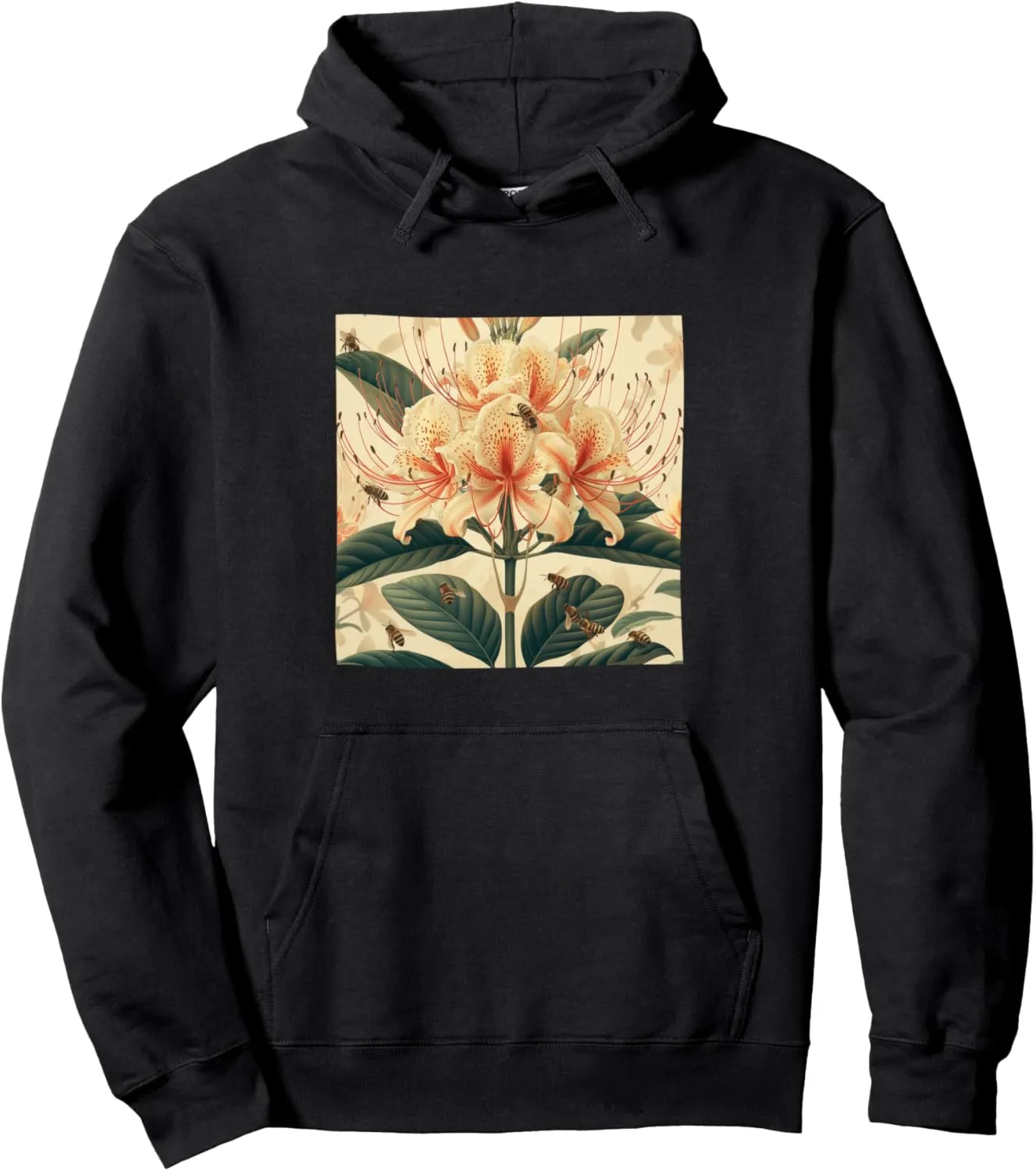 Spider Lily Flower Blooming With Bees Around Graphic Pullover Hoodie
