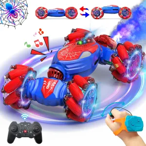 Spider Remote Control Stunt Car: Birthday Gifts for Boys Toys Ages 4-6 - 2.4Ghz Gesture Sensing with Light and Music Spray - 4WD 360° Rotate Drift RC Cars for 8-12 Kids