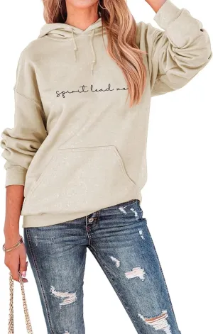 Spirit Lead Me Hoodie Top Women Christian Sweatshirt with Hood Casual Drawstring Pullover Religious Hoody Shirt