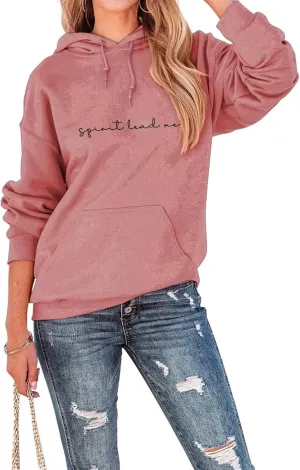 Spirit Lead Me Hoodie Top Women Christian Sweatshirt with Hood Casual Drawstring Pullover Religious Hoody Shirt