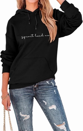 Spirit Lead Me Hoodie Top Women Christian Sweatshirt with Hood Casual Drawstring Pullover Religious Hoody Shirt