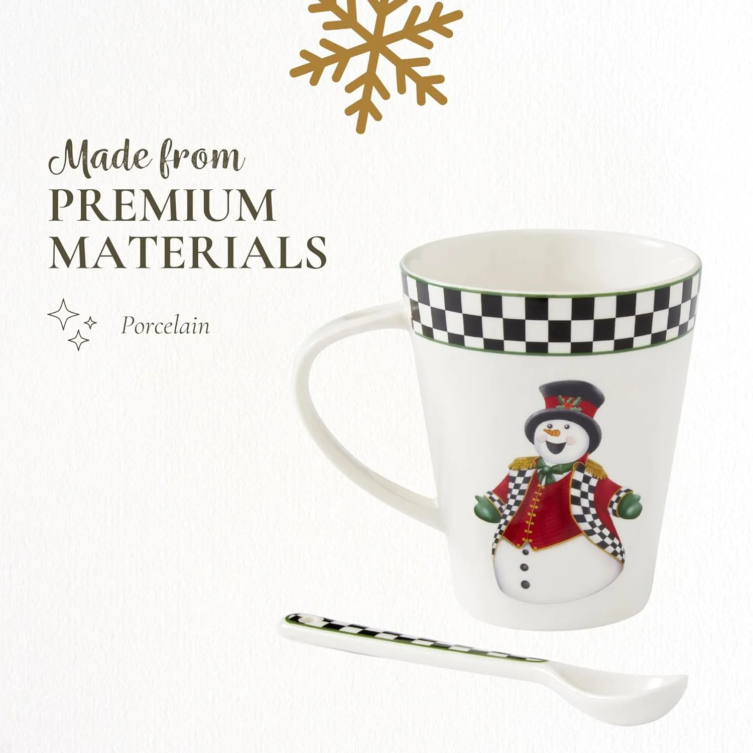 Spode Christmas Tree Mug & Spoon Set, 14 Oz Porcelain Mug for Coffee, Tea, Milk, Hot Cocoa - Festive Gift Box - Dishwasher & Microwave Safe - Holiday Collection Design for Gifting (Black & White)