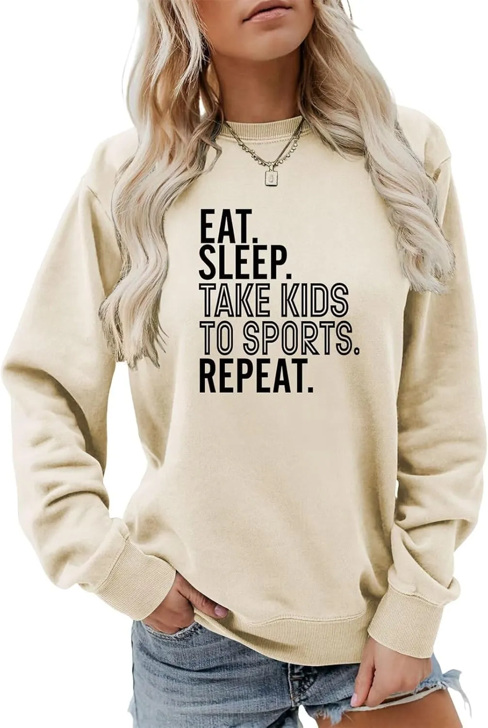 Sport Mama Sweatshirt for Women Eat Sleep Take Kids To Sports Repeat Mama Pullover Casual Moms Weekend Fall Tops