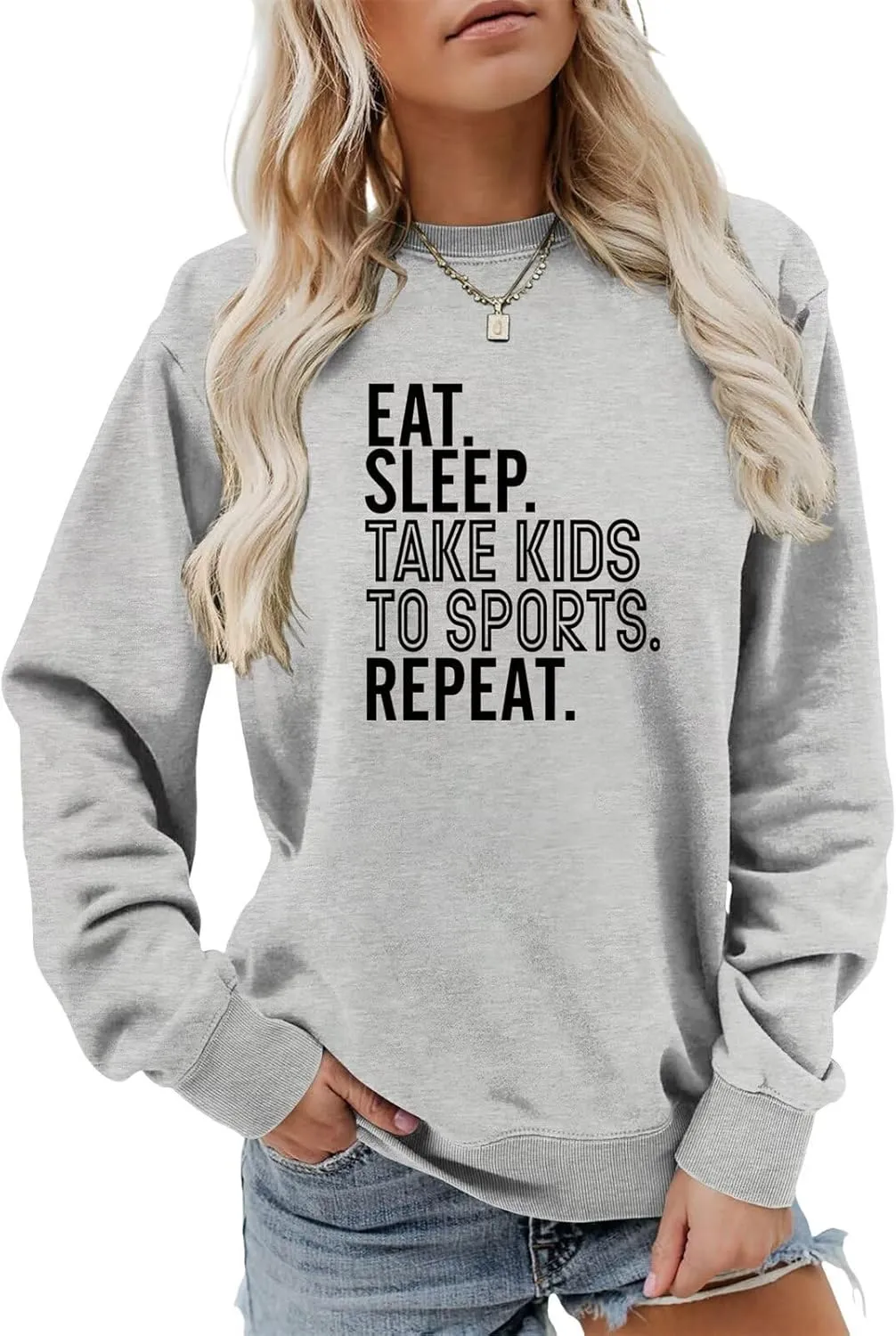 Sport Mama Sweatshirt for Women Eat Sleep Take Kids To Sports Repeat Mama Pullover Casual Moms Weekend Fall Tops