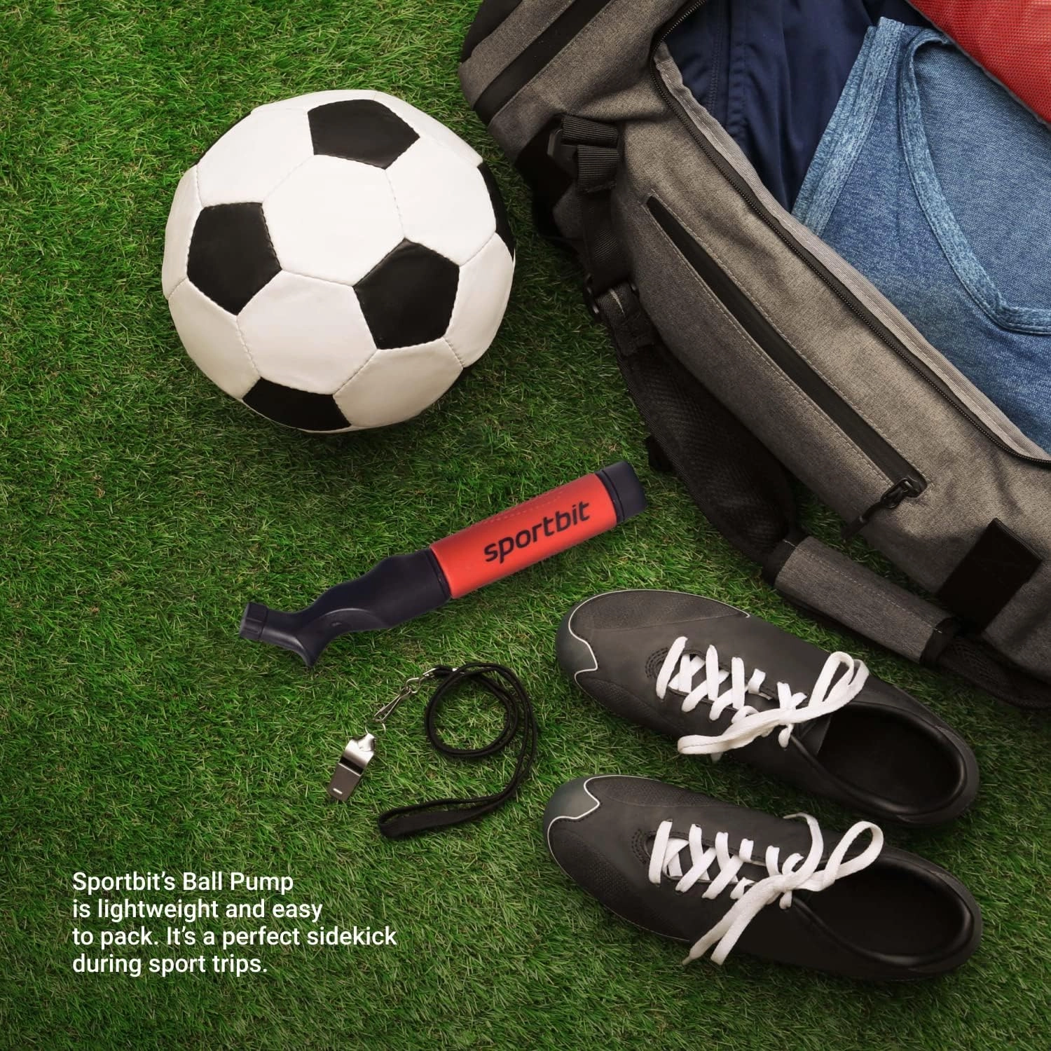 SPORTBIT Ball Pump for Sports Balls - Push & Pull Inflating System - Hand Pump for All Exercise Balls