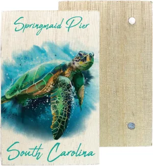 Springmaid Pier South Carolina Beach Souvenir 2" x 3" Wooden Fridge Magnet Turtle Design 4 Pack