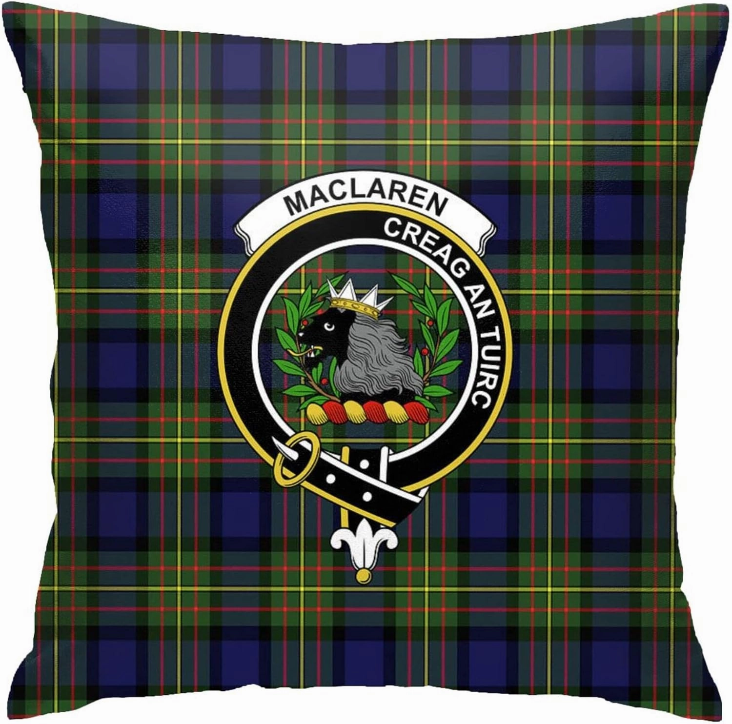 Square Throw Pillow Covers Maclaren Modern Tartan Clan Badge Cushion Case for Sofa Bedroom Car Decorative 18x18 Inch