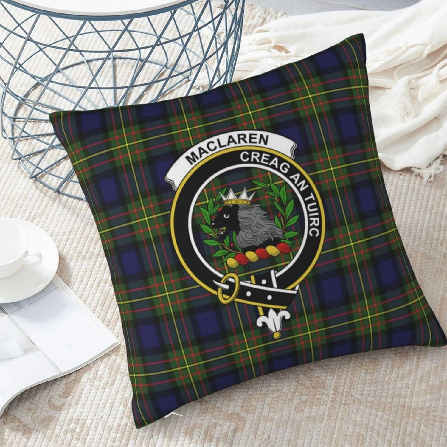 Square Throw Pillow Covers Maclaren Modern Tartan Clan Badge Cushion Case for Sofa Bedroom Car Decorative 18x18 Inch