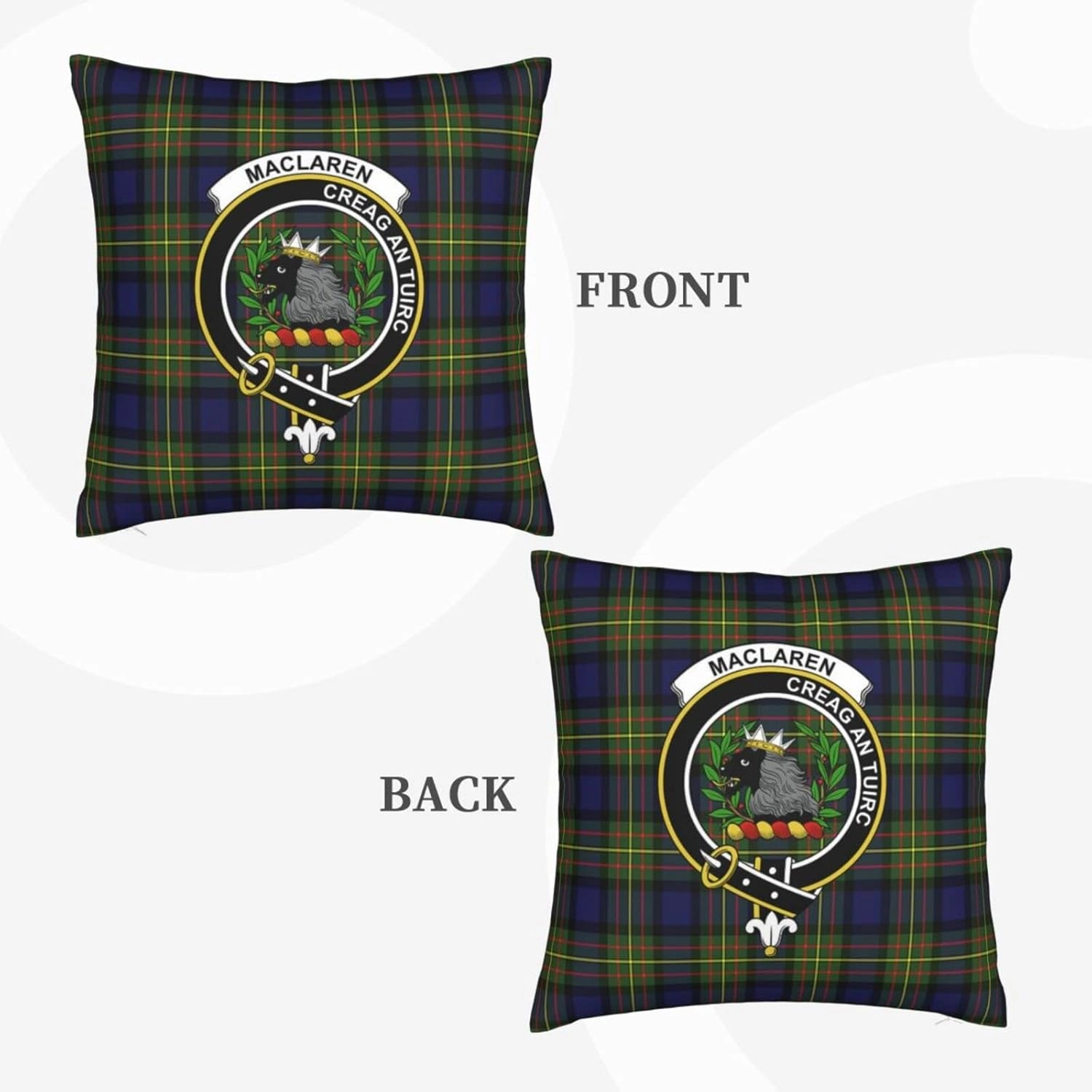 Square Throw Pillow Covers Maclaren Modern Tartan Clan Badge Cushion Case for Sofa Bedroom Car Decorative 18x18 Inch