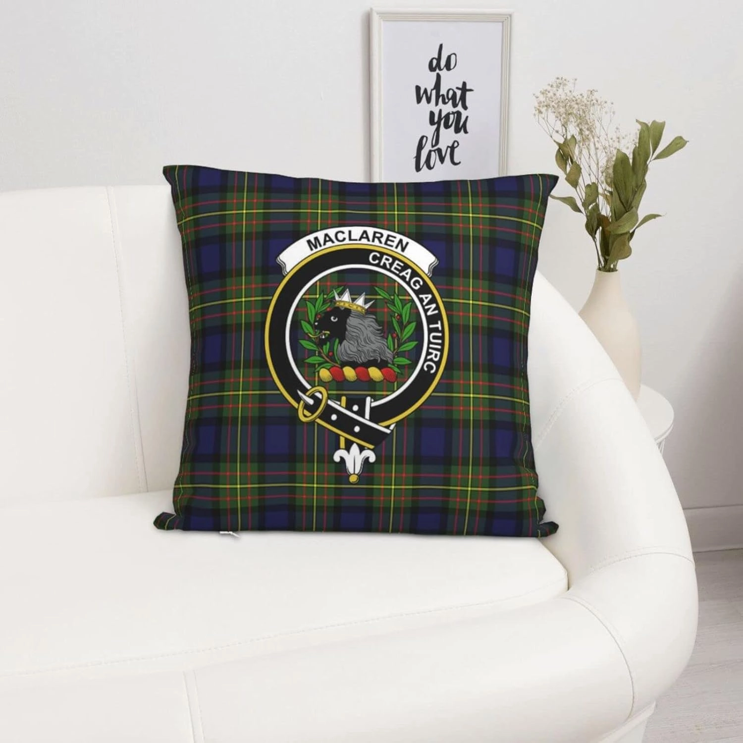 Square Throw Pillow Covers Maclaren Modern Tartan Clan Badge Cushion Case for Sofa Bedroom Car Decorative 18x18 Inch