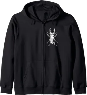 Stag Beetle T-Shirt White Drawing Stag Beetle Tee Shirt Zip Hoodie