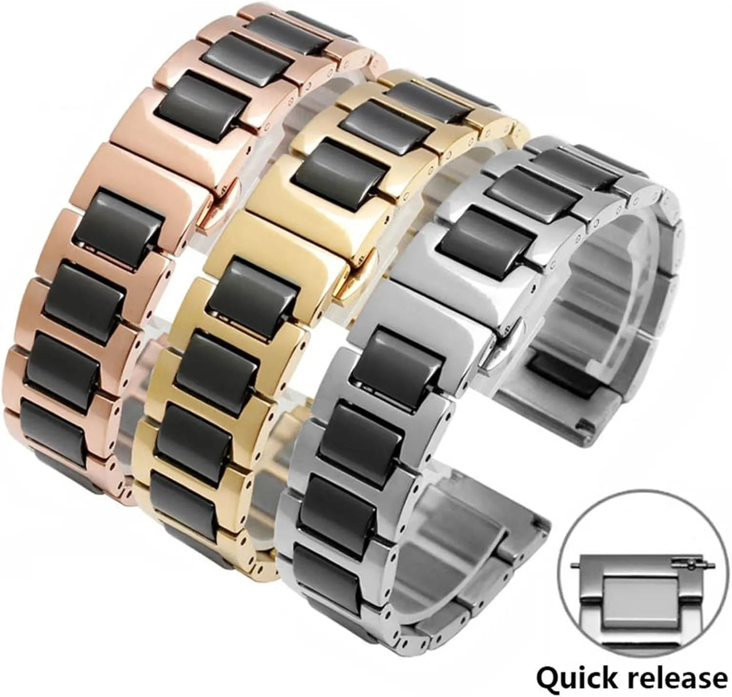Stainless Steel Ceramic Watch Strap 18mm 20mm Replacement Wristband for Men Women Universal Fashion Quick Release Bracelet