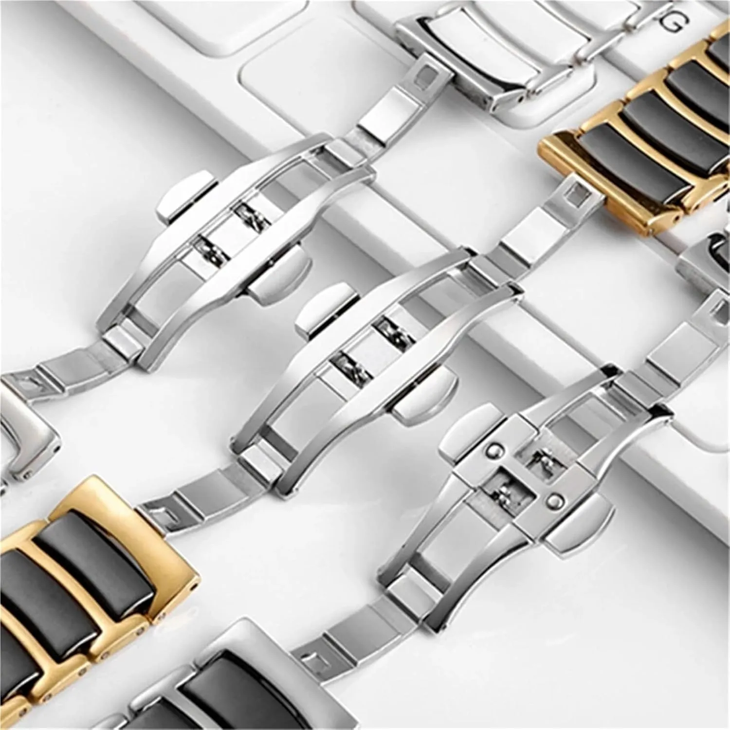 Stainless Steel Ceramic Watch Strap Quick Release Bracelet 18mm 20mm 22mm Universal Replacement Wristband for Men Women Watch Accessories