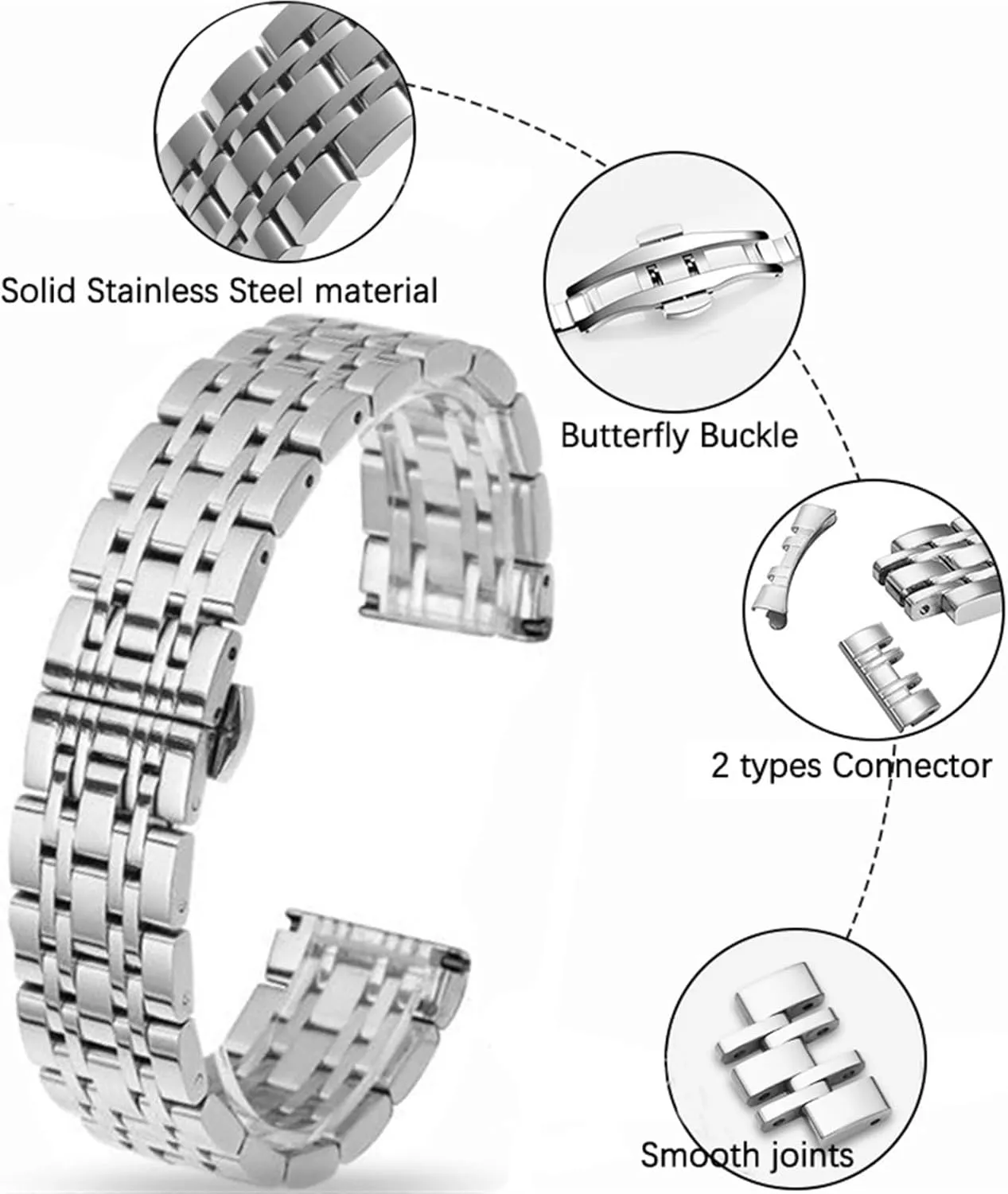 Stainless Steel Metal Curved Interface Strap 12-22mm Men Women Universal Suitable For Smart Watches Quartz Watches