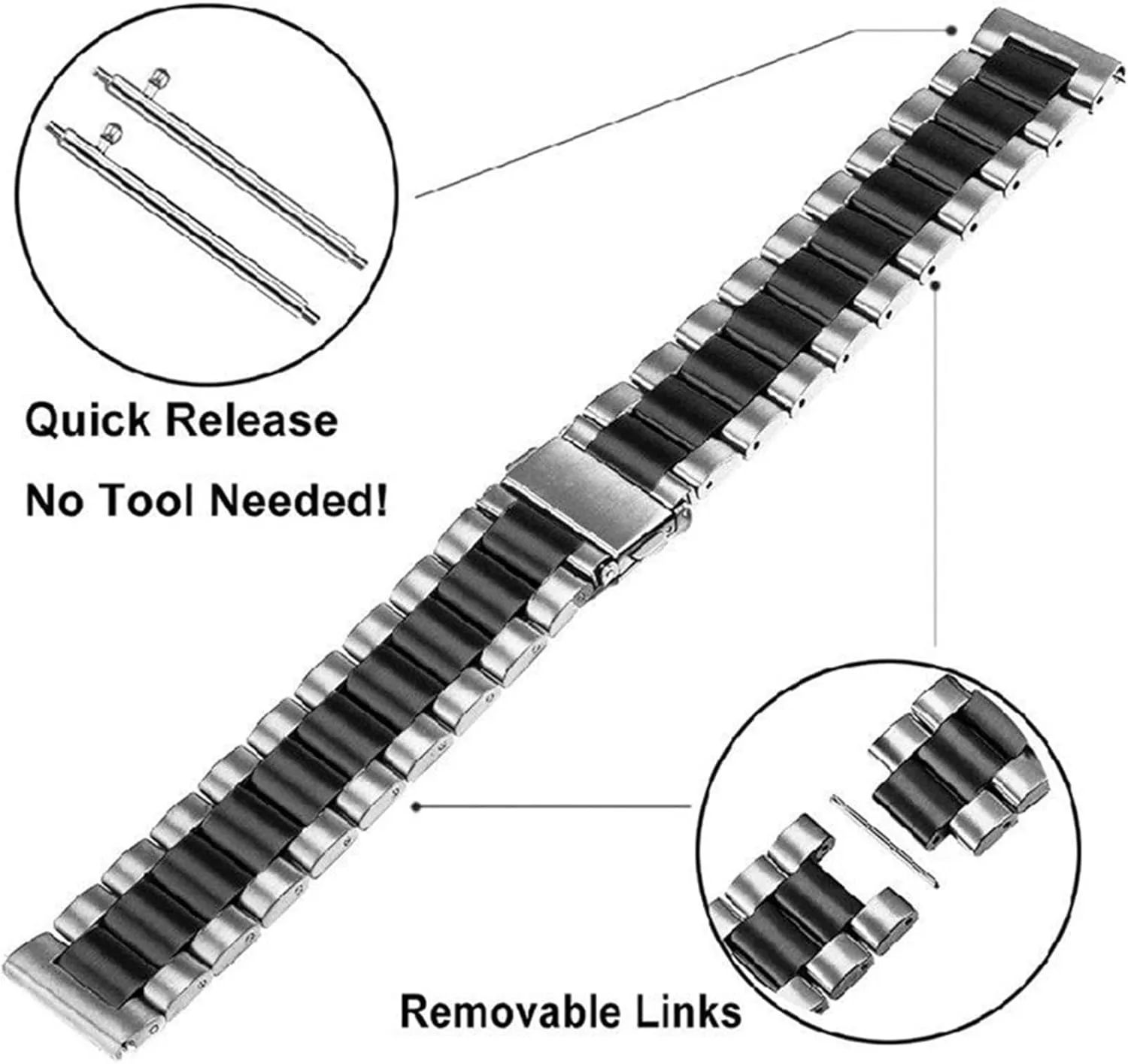 Stainless Steel Metal Solid Watch Band Quick Release 18-24mm Watch Band Unisex Suitable For Smart Watch Quartz Watch