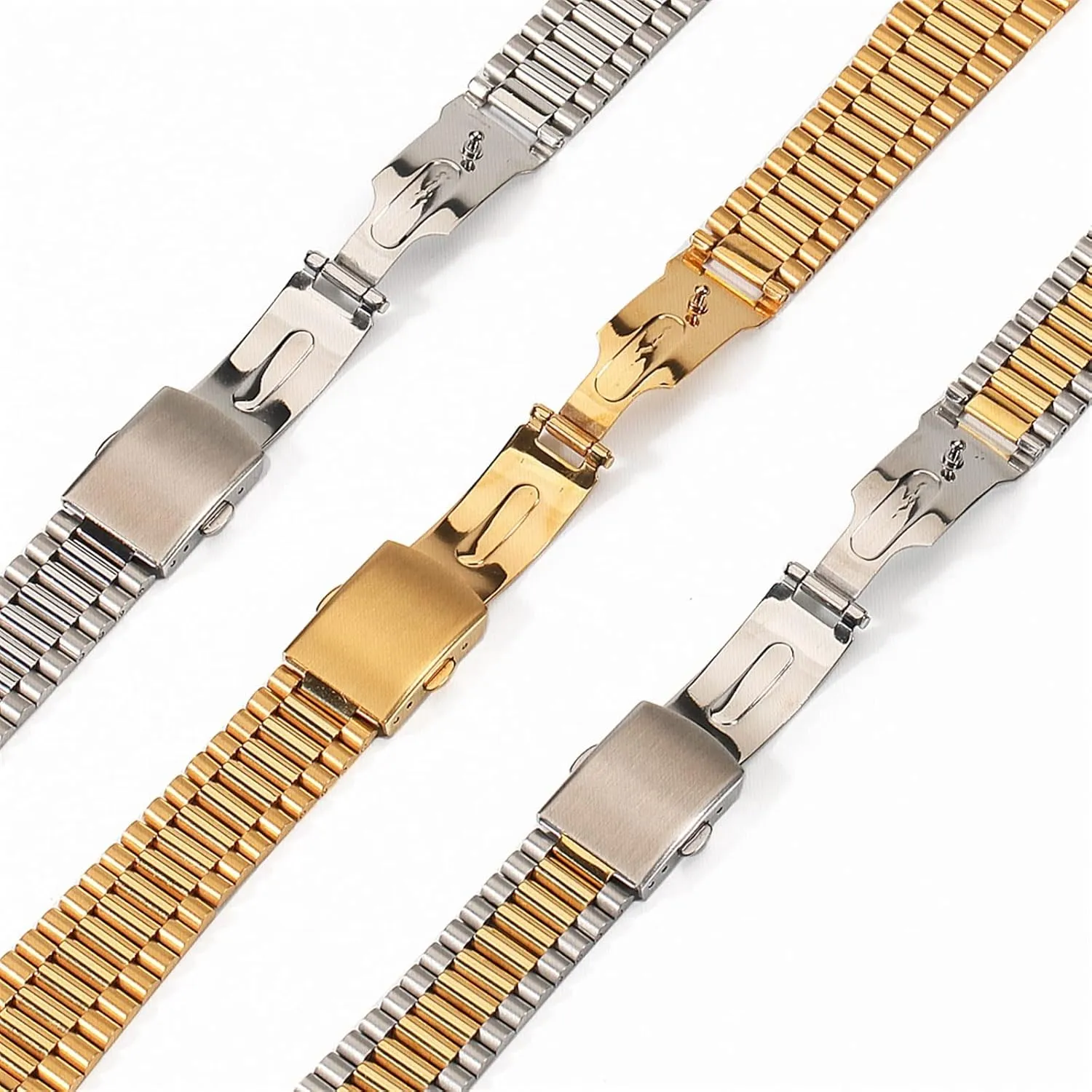 Stainless Steel Metal Strap 12mm 14mm 16mm 18mm 20mm Universal Watch Strap Folding Buckle Men Women
