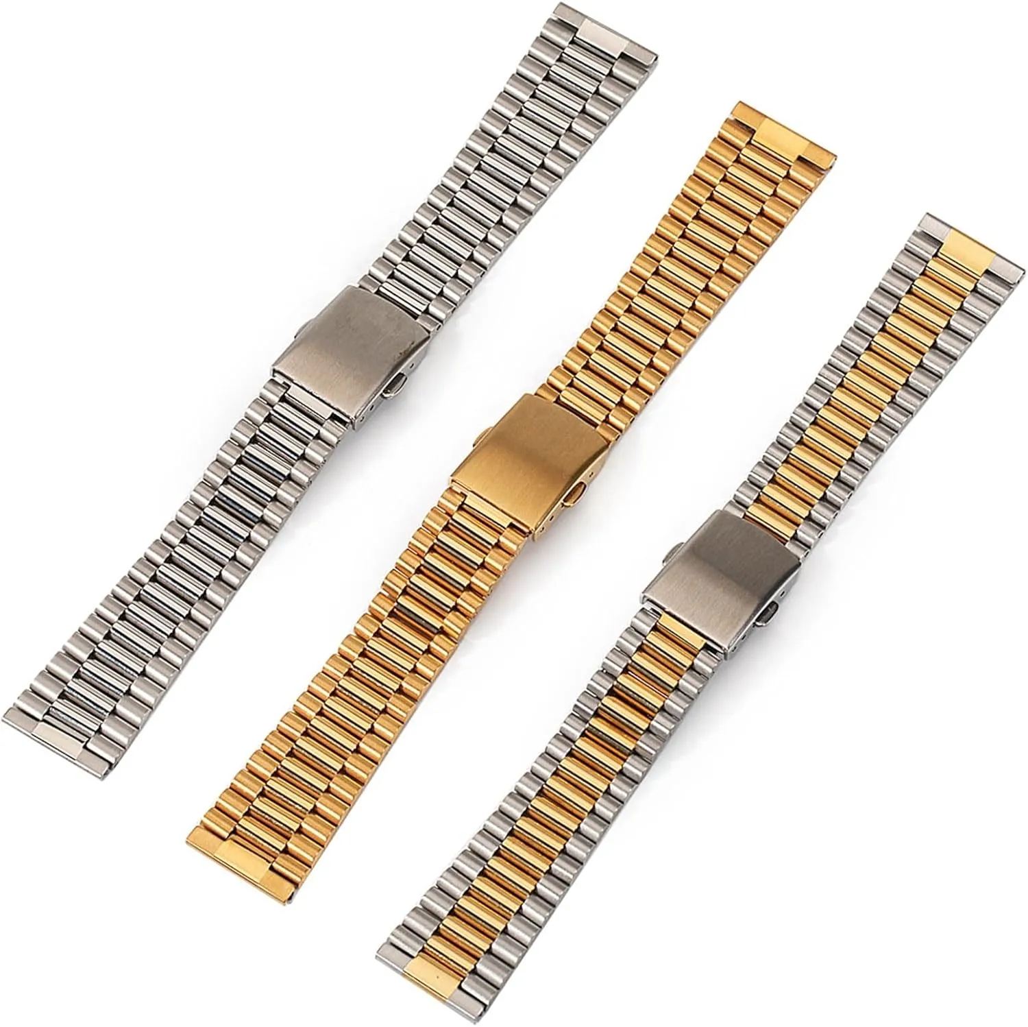 Stainless Steel Metal Strap 12mm 14mm 16mm 18mm 20mm Universal Watch Strap Folding Buckle Men Women