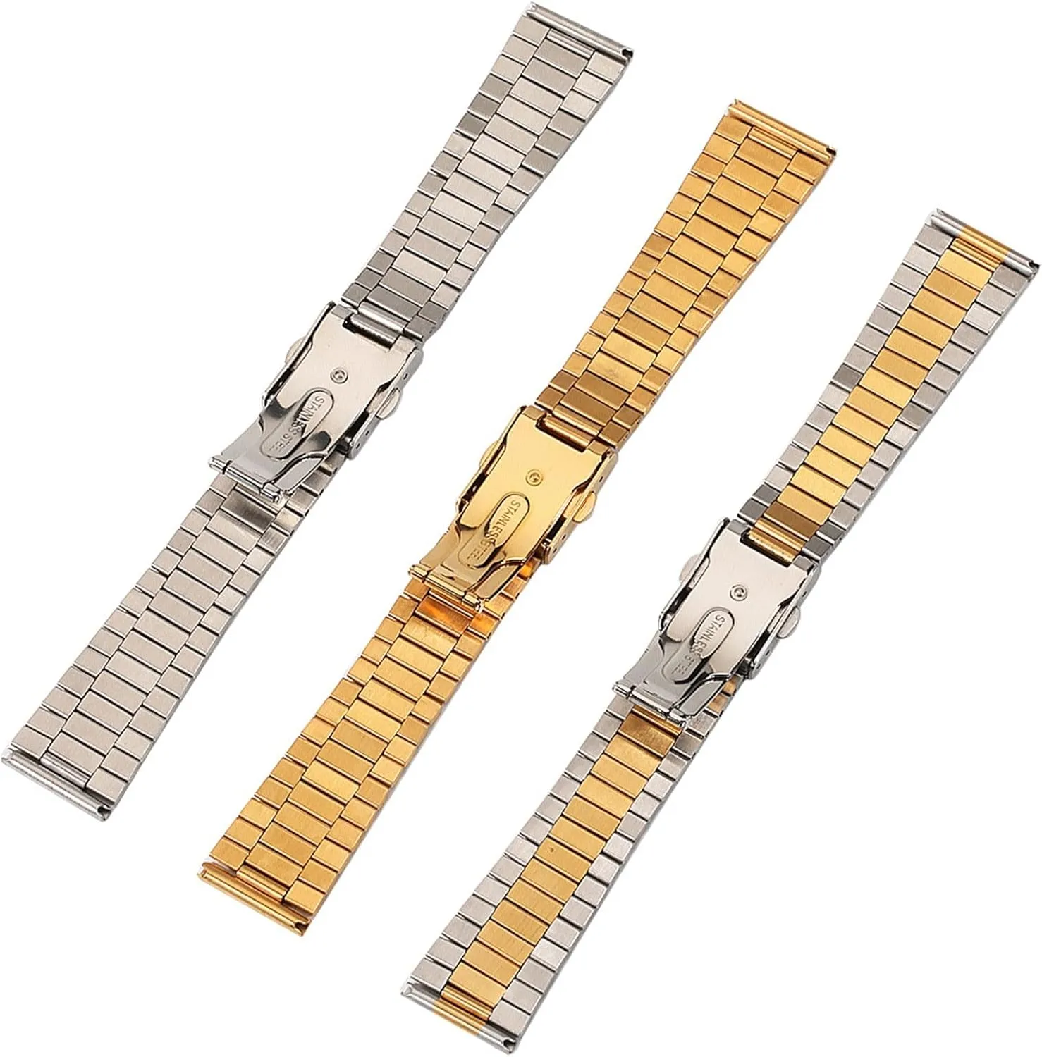 Stainless Steel Metal Strap 12mm 14mm 16mm 18mm 20mm Universal Watch Strap Folding Buckle Men Women